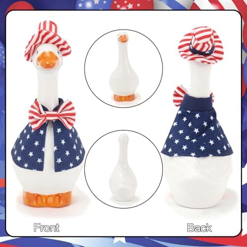 RAISLY 7 Inch Desk Goose with Patriotic Outfits，4th of July Decoration Ceramic Mini Porch Goose with Top Hat & Stars Outfit, Ideal for Tabletop Home Office Indoor Outdoor Decor - Thumbnail 5