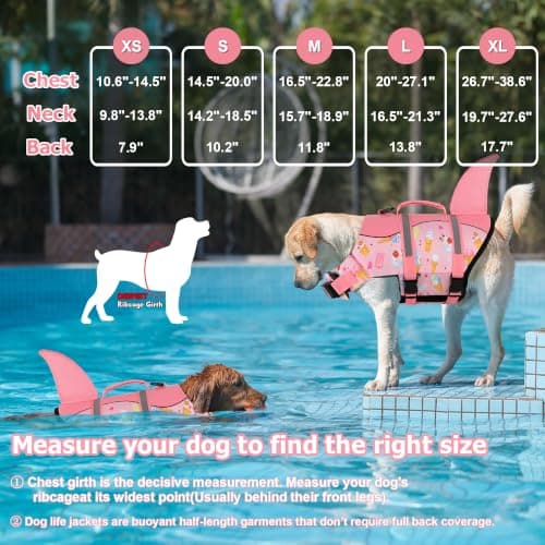Dogcheer Dog Life Jacket, Cute Shark Dog Life Vest for Swimming Boating with Superior Buoyancy and Rescue Handle, Adjustable Puppy Floating Swim Vest for Small Medium Large Dogs - Pink Ice Cream, L - Thumbnail 2