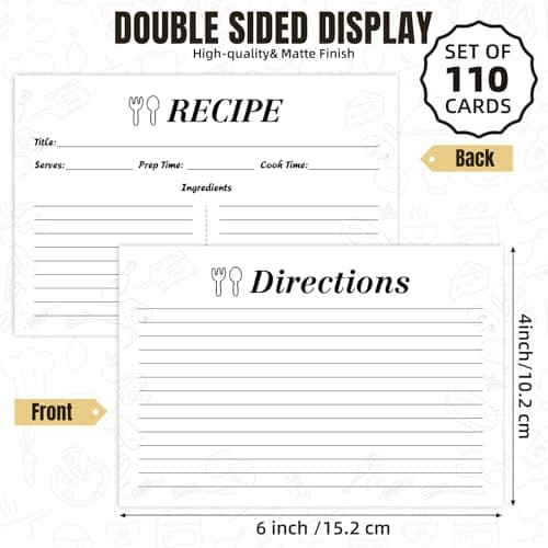 4x6 Inch Kraft Recipe Cards, 110 Sheets Double Sided Pre-lined Thick Card Stock, Compatible with Standard Recipe Boxes, Vintage Cooking Cards for Wedding, Bridal Shower, Kitchen Diaries (White) - Thumbnail 2