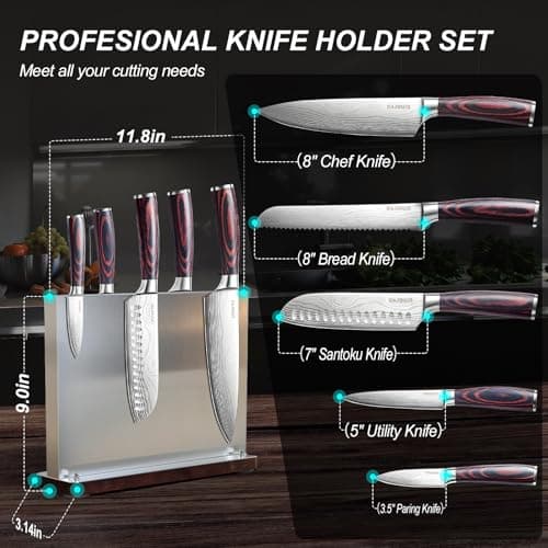 Kitchen Knife Set with Block - 6 Pcs Chef Knife Block Set, 5 Pcs High - Carbon Stainless Steel Razor - Sharp Knives with a Magnetic Knife Block Holder, Versatile and Professional Kitchen Knives Set - Thumbnail 2