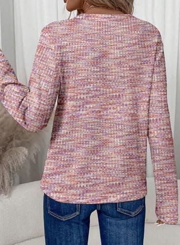 Dokotoo Long Sleeve Shirts for Women V Neck Waffle Knit Shirts for Women Trendy Dressy Tops Business Casual Outfits Fall Fashion 2026 Basic Tee Blouses Tunic Tops Pink Blouses L - Thumbnail 3