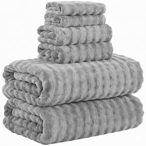 KBY Bath Towels Set 6 Piece 40x80 Inches，2 Extra Large Bath Sheets 2 Hand Towels 2 Washcloths，Highly Absorbent Quick Dry Microfiber,Ultra Soft Towel Set for Bathroom，Spa，Gym， Hotel(Gray - Image 1
