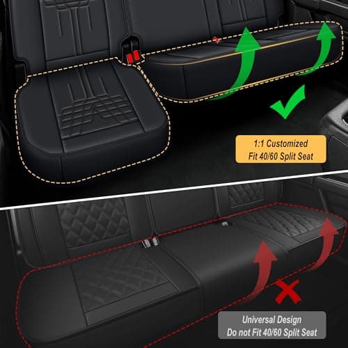 BELBUS Full Toyota Tacoma 2024 2025 2026 Seat Covers Faux Leather Truck Seat Covers Full Set Pick-up Double Cab SR,SR5,TRD Sport,TRD Off-Road,Fully Covered Car Seat Protector(5 Seats, Black) - Thumbnail 6