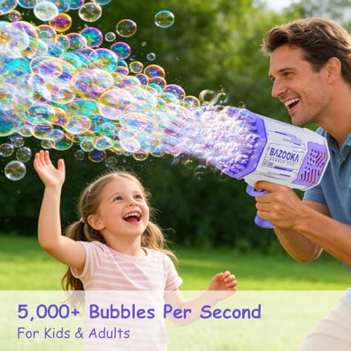 Petrella Toy Bubble Gun for Kids 69 Holes Bubble Machine for Toddlers 1-3 4-8 Girls Boys, Rechargeable Bazooka Bubble Blower Guns for Wedding Summer Outdoor Party with Bubble Solution - Thumbnail 2