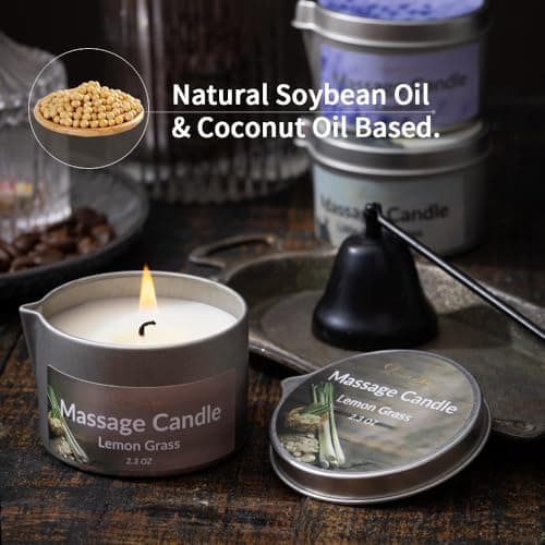 Massage Candle 3 Pack Soy Wax Low Temp Body Aromatherapy 6.9oz - Thumbnail 6