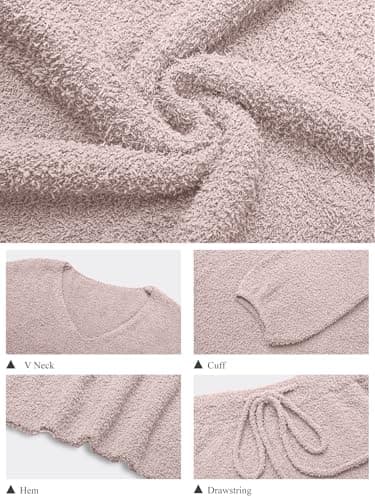 GKBK Womens 2 Piece Outfits Knit Sweater Sets Fuzzy Fleece Long Sleeve Top Wide Leg Pants Loungewear Matching Lounge Set 2026 Fall Winter Fashion Clothes Light Pink XL - Thumbnail 4