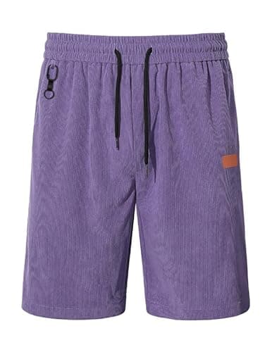 AUSELILY MEN Men's Corduroy Shorts 9 inch Cotton Drawstring Casual Elastic Waist Summer Beach Shorts Big and Tall with Pockets Purple L - Thumbnail 3