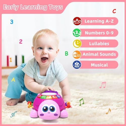 Hanayo Baby Musical Turtle Crawling Girl Toys for 6-18 Months，Infant Early Learning Educational Toy，Baby Girl Gift Essentials for Newborn 7 8 9 11+ Months 1-2 Year Old(Pink) - Thumbnail 3