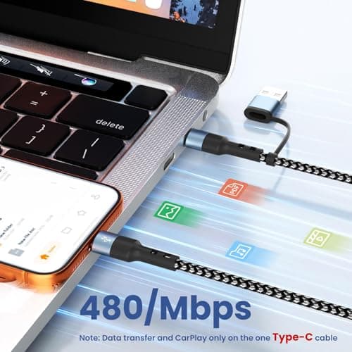 Jogrytece Multi Charging Cable, 6-in-1 USB A/C Cable with Dual Type-C/IP/Micro USB, (2Pack 5FT) Multi Chargers Cord for All Devices, Phone Charger Cord for iPhone 17/16/15/14, Galaxy, Android - Thumbnail 5