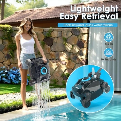 Cordless Robotic Pool Cleaner, Wall Climbing, Lightweight, Extended Battery Life, 8L Large Capacity, Advanced Dual-Motor, X1 Auto Pool Vacuum for Inground & Above Ground Pools Up to 1100 Sq.Ft, Blue - Thumbnail 5