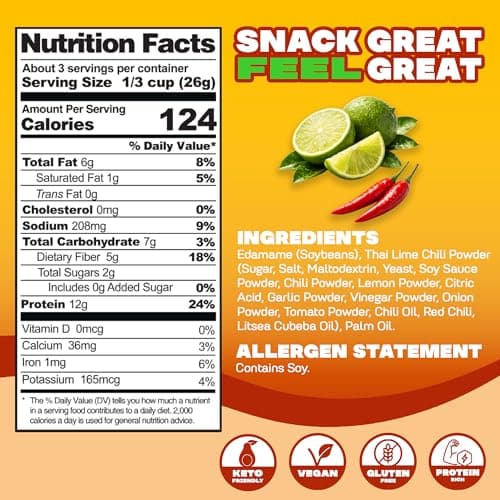 Where You Bean Edamame Beans Snack (Thai Lime Chili) - Crunchy and Dry Roasted Edamame Beans - High Protein Snacks, Keto and Vegan Healthy Snacks for Adults & Low Carb Asian Snack 3oz (Pack of 4) - Thumbnail 2