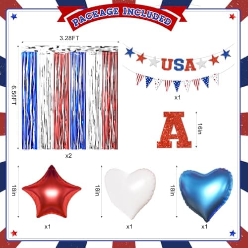 4th of July Decorations, Red Blue White Balloons Confetti Foil Balloons American Flag USA Banner Fringe Curtains for Fourth of July Independence Day Patriotic Memorial Day Decorations - Thumbnail 3