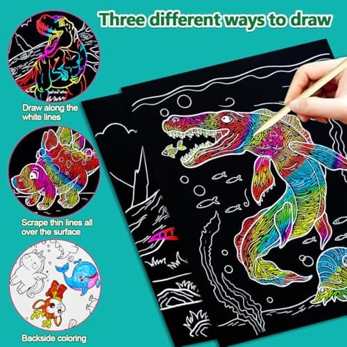 BAOXUE Rainbow Scratch Paper Art Set - Scratch Coloring Book for Kids Ages 4-8, Christmas Crafts, Stocking Stuffers - Thumbnail 3