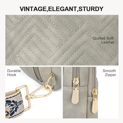 BOSTANTEN Sling Bag Quilted Crossbody Bags for Women Cross Body Purse Leather Fanny Pack with Adjustable Guitar Strap - Thumbnail 6