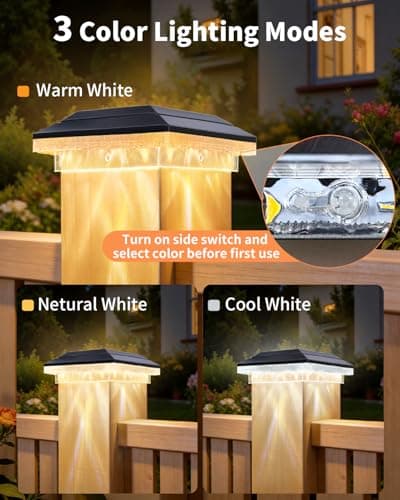 BRIMAX 6 Pack 4x4 Solar Fence Lights Outdoor,3 Modes,16 LEDs Bright,IP65 - Thumbnail 2