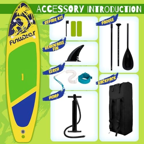 FunWater SUP Inflatable Stand Up Paddle Board Ultra-Light Inflatable Paddleboard with Accessories, Fin, Adjustable Paddle, Pump, Backpack, Leash - Thumbnail 4