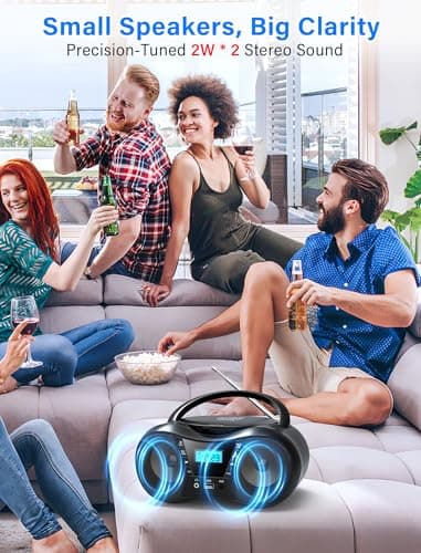 Greadio Boombox Portable CD Players for Home with Bluetooth, Boom Box CD Player FM Radio Combo, Stereo Sound, AC/Battery Powered, CD/CD-R/RW Compatible, Support AUX/USB/Headphone, Timer, Repeatable - Thumbnail 4