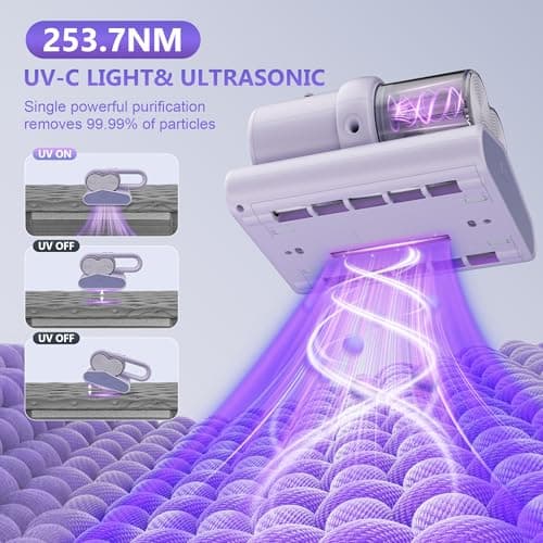 Cleera Mattress Vacuum Cleaner, 16KPa Suction, 14000RPM Tapping, 253.7nm UV-C Dual Optical Sensors, 400W Bed & Couch Vacuum, Dual Brushroll, Smart Dust Sensor, HEPA Filtration for Sofa Crib Carpet - Thumbnail 3