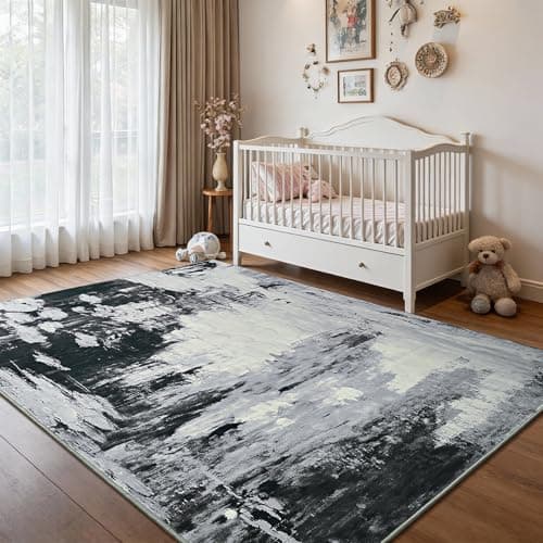 ULTSOFE Area Rugs for Living Room, 5x7 Washable Neutral Grey Abstract Soft Thin Non-Slip Backing Large Rug Home Office Bedroom Home Office Under Dining Table Farmhouse Nursery Indoor Floor Carpet Rugs - Thumbnail 3