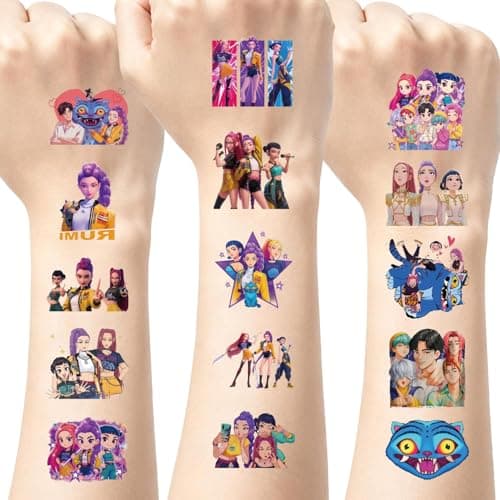 50pcs Demon Moives Hunters Temporary Tattoos for Kids, Cartoon Body Tattoo Stickers, Birthday Party Favors, DIY Activity Supplies - Image 1