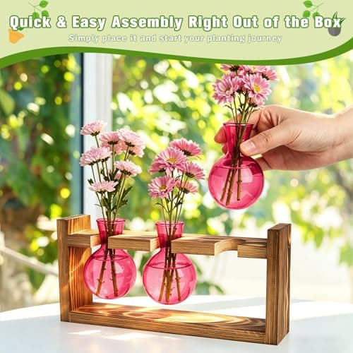 XXXFLOWER Glass Plant Terrarium Propagation Station, Gifts for Mom Plant Lovers Wife Daughter, 3 Bulb Glass Vase Plant Terrarium Tabletop for Hydroponics Home Office Indoor Decor (Pink) - Thumbnail 6