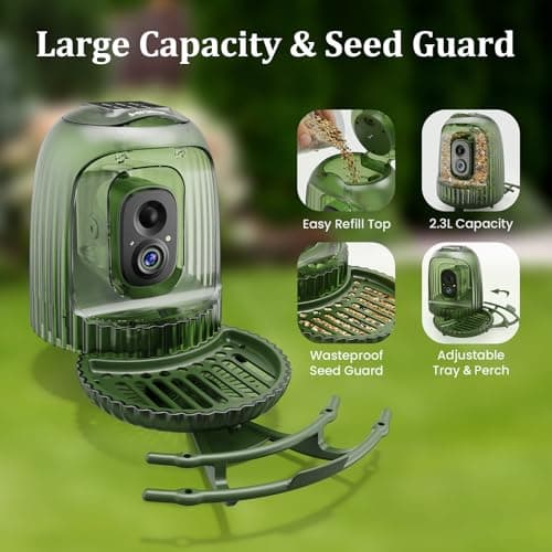 HIXX Smart Bird Feeder with 4MP Camera – Auto Capture Video, AI Bird Identification, Large Capacity & Seed Guard, Solar Powered Night Light, Live Birdwatching Camera for Lovers, Family & Friends - Thumbnail 3