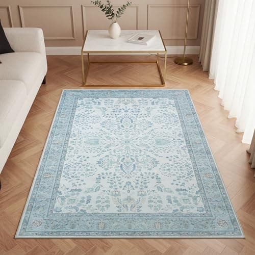 GRANNY SAYS Area Rugs 5'x7' Washable Non-Slip, Carpet for Living Room Bedroom Dining Room, Machine Washable Carpet for Bedroom, Large Rug, Throw Rugs, Vintage Blue - Image 1