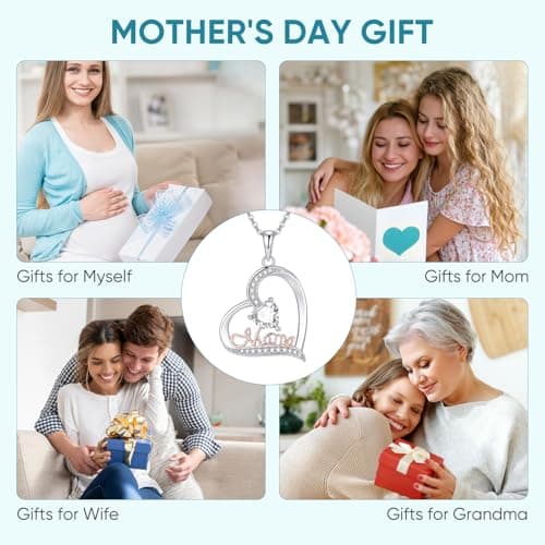Juvux Heart Pendant Necklace for Mom– 14K Gold Plated White & Rose Gold Zircon Diamond Mom Jewelry, Heart Cutout Mama Necklace, Mothers Day Gift for Mum Grandma, Anniversary Birthday Gifts for Mummy - Thumbnail 5