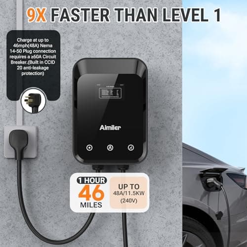 AIMILER Level 2 Electric Vehicle (EV) Charger(WiFi APP/Plug-Play), 48A, 25ft Cable ETL Certified, J1772 Connector EVSE EV Electric Car Charging Stations for Home Level 2 (Black 240V Nema 14-50P) - Thumbnail 5