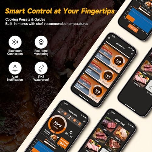 Presentastic Wireless Meat Thermometer Digital, Long-Range Bluetooth Cooking Thermometer, Remote Tracking & Real-Time Readings for BBQ, Smoker, Air Fryer, Ideal Gift for Home Chef, Pitmaster, Griller - Thumbnail 2