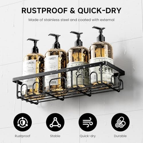 Shower Caddy, 3 Pack Shower Shelves for Inside Bathroom, Rustproof Adhesive Bathroom Organizer with Soap Holder, No Drilling Washroom Organizers and Storage for Bathtub Room/Kitchen/Home, Black - Thumbnail 4