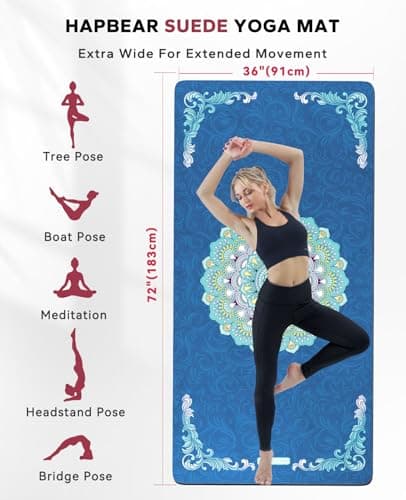 HAPBEAR Large Yoga Mat - 72x36'' Wide workout Mat, Suede Surface with TPE Layer, 1/4'' Thick for Cushioned Support, Non-Slip Yoga Mat, Suitable for Yoga, Pilates, Home and Gym Workouts - Thumbnail 2