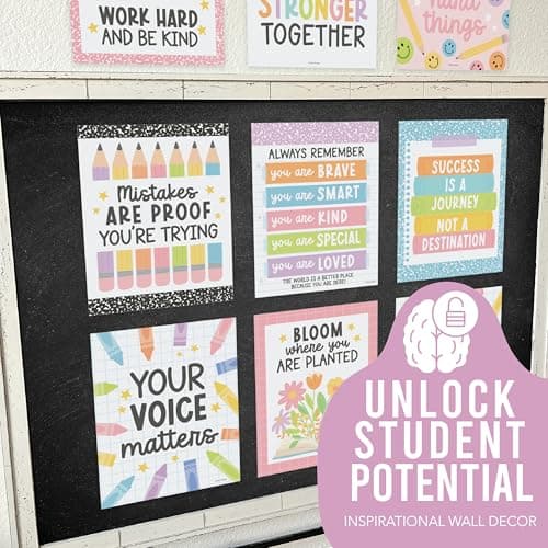 Motivational Posters for Classroom Decor -9 Growth Mindset Classroom Posters Elementary, Positive Poster Middle School, Inspirational Wall Art, Pastel Teacher Bulletin Board Decorations - Thumbnail 5