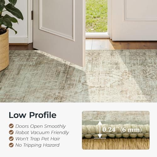Carpelux Large Area Rugs 9x12 Living Room, Washable Soft Faux Wool Carpet for Bedroom Dining Room, Neutral Vintage Distressed Non Slip Stain Resistant Beige Rug for Office Decor - Thumbnail 4