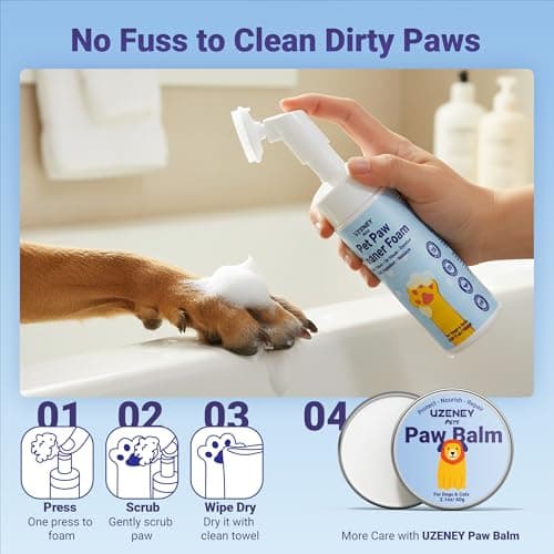 UZENEY Pet Paw Cleaner, No-rinse Dog Paw Washer, Waterless Foam Foot Cleanser for Larger Dogs&Small Dogs&Cats, Built-in Scrubber Brush for Dirty and Muddy Paw, Safe Ingredient, pH-balanced, 5.07 fl.oz - Thumbnail 5
