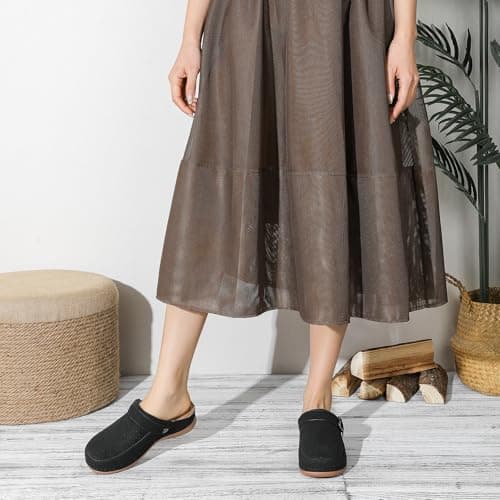 Goldnut Women's Black Closed Toe Clogs Mules Cut Out Comfortable Mules Buckle Lined Slip On Clogs Sandals for Woman Arch Support Size 6.5 - Thumbnail 3