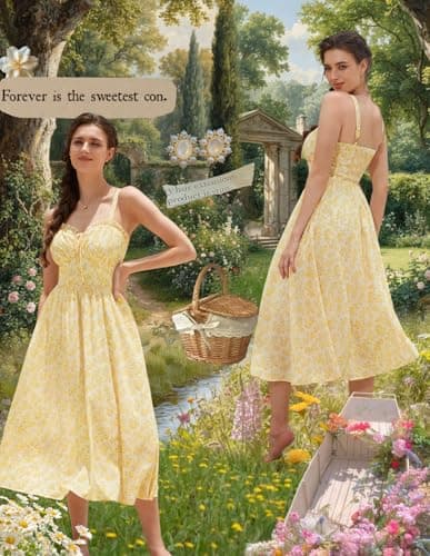Scarlet Darkness Women's 2026 Summer Floral Print Flowy A Line Dresses Milkmaid Maxi Dress with Pockets Beige Yellow Floral XXL - Thumbnail 5