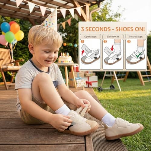 WIDE TOE BOX Toddler Sneakers Boys Wide Baby Barefoot Walking Tennis Shoe Lightweight Child Leather First Walker Fashion Casual Beige Brown Toddler Size 5 US - Thumbnail 3