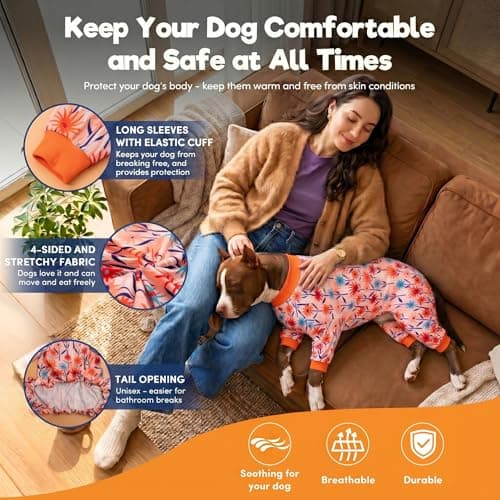 LovinPet Large Dog Clothes Female, Long Sleeve Shirt for Dogs, Anti Licking Dog Pajamas,Stretchy Comfy Fabric, Wildflowers Flame Print, Pajamas for Pitbulls, Onesies for Dogs, Pitbull Clothes, Large - Thumbnail 5