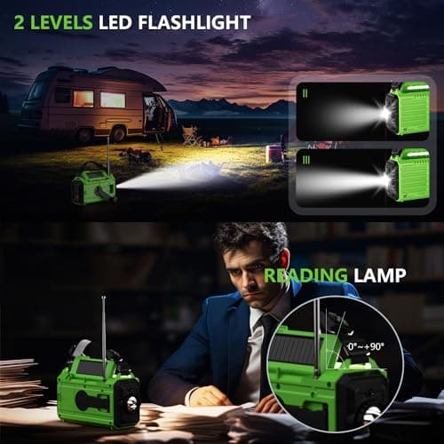 NOAA-Certified Emergency Weather Radio, AM/FM Portable Solar Hand Crank Powered with Flashlight & Reading Lamp for Emergency, Rechargeable Battery, SOS Alarm, Cell Phone Charger for Outdoor & Home Use - Thumbnail 5
