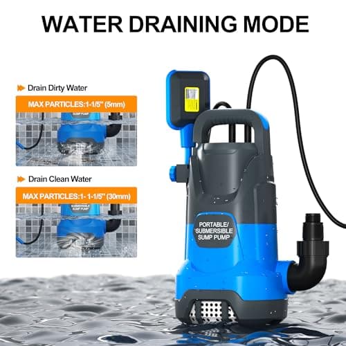 PANRANO Submersible Water Automatic Sump Pump 1HP Clean/Dirty Water Removal Pump 4000PGH With Float Switch Electric Portable Transfer Water Pump for Swimming Pool Garden Pond Basement Draining - Thumbnail 5