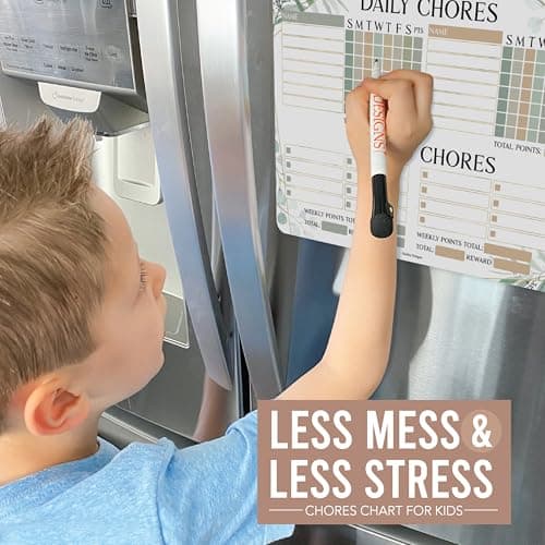 Hadley Designs Magnetic Chore Chart for Kids Multiple - Chores Board for Refrigerator, Dry Erase Task Chart for 2 Kids Daily Behavior, Family Weekly Planner for Teens and Adults, Greenery Chore Board - Thumbnail 5