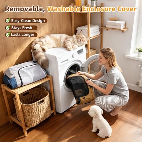 LOOBANI Foldable Dog Playpen for Small Dogs, Indoor/Outdoor Puppy Cat Playpen with Removable Washable Fabric Cover, Sturdy Steel Frame & 690D Oxford Cloth, Portable Dog Crate 32"x24"x22", Blue - Thumbnail 4