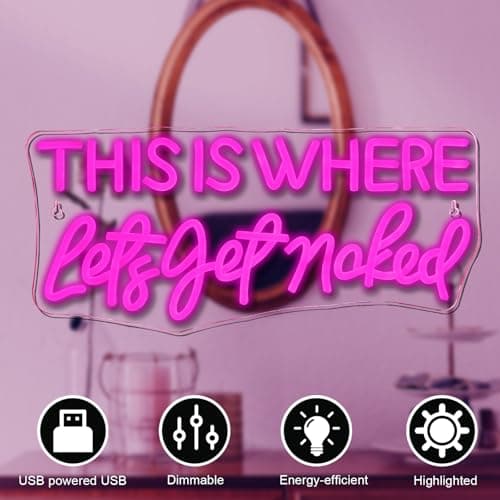 NXYX Let's Get Naked Pink Neon Sign Bathroom Led Sign Get Naked Wall Neon Light for Home Pink Bathroom Wall Decor Girl Teenager Funny Housewarming Gift Her - Thumbnail 2