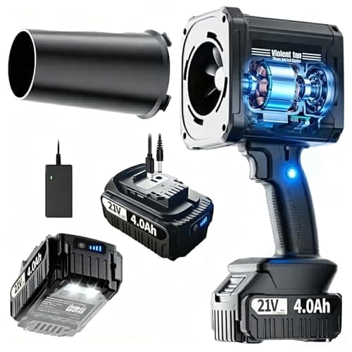 Leaf Blower Cordless with 2×4.0 Ah Battery and Charger[Battery with Outdoor LED Light+Stepless Speed Control] 21V 180MPH Handheld Electric Leaf Blower for Patio & Garden Dust Leaves CleaningCar Wash - Image 1