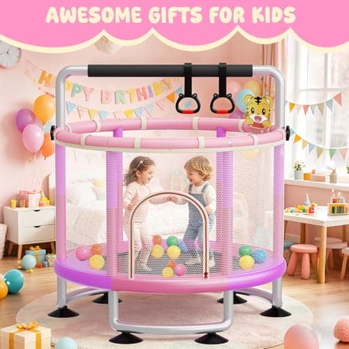 60" Toddler Trampoline for Kids,5FT Kids Trampoline for Toddlers 1-3,Upgrade Adjustable Kids Trampoline Indoor Outdoor,Mini Trampoline for Kids 2-5,500lbs Baby Small Trampoline with Net and Swing - Thumbnail 3