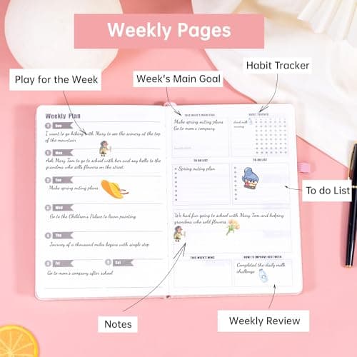 CAGIE Undated Planner Weekly and Monthly with Inner Pocket Leather journal with Goal & Habit Tracker Organizer, Hardcover Weekly Monthly Planner for Work School Home, 5.7" x 8.3", Pink - Thumbnail 4