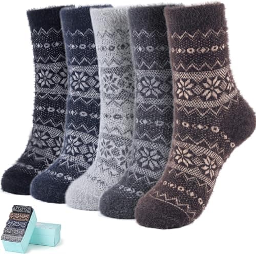 ICEIVY 5 Pair Fuzzy Cozy Fluffy Socks for Women, Warm Comfy Soft Casual Home Sleep Winter Wool Socks, Gifts for Women - Image 1