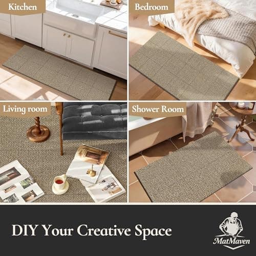 MatMaven Kitchen Rugs, 12"x12" Super Absorbent and DIY Square Kitchen Mats, 6 Picecs Soft Kitchen Floor Mat,Non Slip Machine Washable Rug for Bedroom,Office,Sink,Laundry,Carpet Mats,Beige - Thumbnail 3