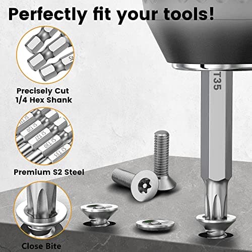 MulWark 14PC Security Torx Bit Set 3" Long Tamper Proof Star Screwdriver Bit Set 1/4" Hex Shank S2 Steel T4 - T40 Magnetic Impact Driver Drill Bits - Thumbnail 5